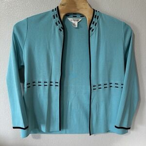 EXCLUSIVELY MISOOK Turquoise Open Front Cardigan Sweater Acrylic Knit Size Large